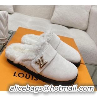 Sumptuous Louis Vuitton LV Cosy Flat Comfort Clog Mules in Suede Light Grey 218069