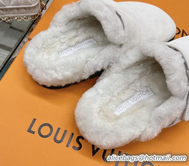 Sumptuous Louis Vuitton LV Cosy Flat Comfort Clog Mules in Suede Light Grey 218069