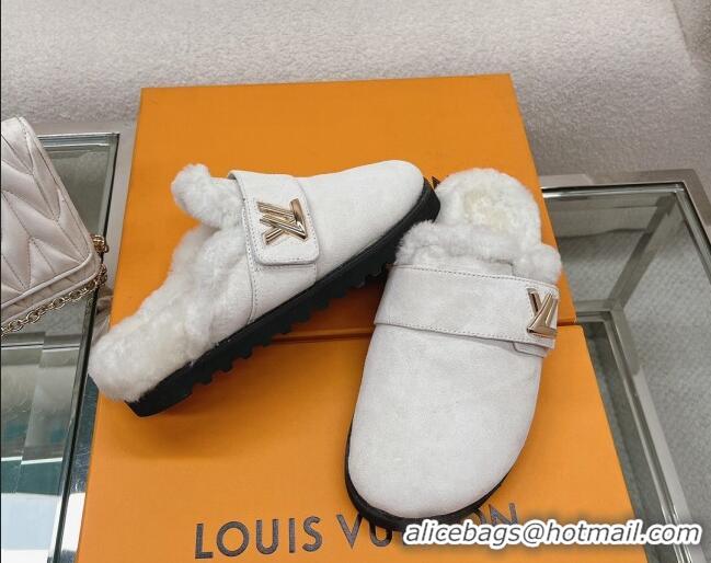 Sumptuous Louis Vuitton LV Cosy Flat Comfort Clog Mules in Suede Light Grey 218069