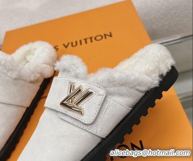 Sumptuous Louis Vuitton LV Cosy Flat Comfort Clog Mules in Suede Light Grey 218069