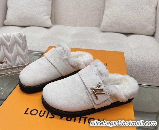 Sumptuous Louis Vuitton LV Cosy Flat Comfort Clog Mules in Suede Light Grey 218069