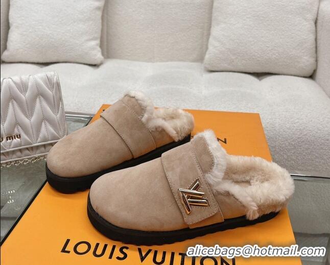 Stylish Louis Vuitton LV Cosy Flat Comfort Clog Mules in Suede Taupe Grey 218070