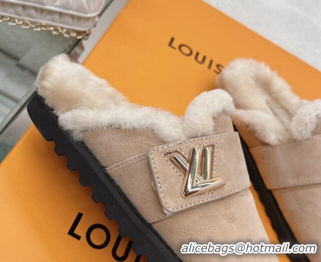 Stylish Louis Vuitton LV Cosy Flat Comfort Clog Mules in Suede Taupe Grey 218070