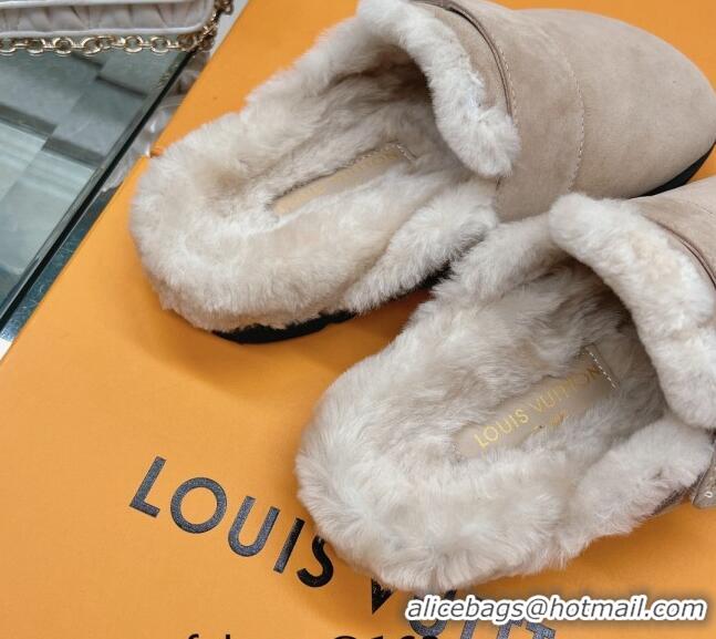 Stylish Louis Vuitton LV Cosy Flat Comfort Clog Mules in Suede Taupe Grey 218070