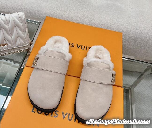 Lowest Cost Louis Vuitton LV Cosy Flat Comfort Clog Mules in Suede Grey 218071