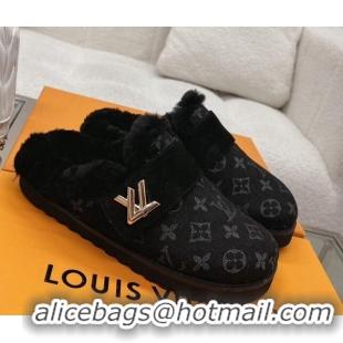 Discount Fashion Louis Vuitton LV Cosy Flat Comfort Clog Mules in Black Monogram Denim 218072