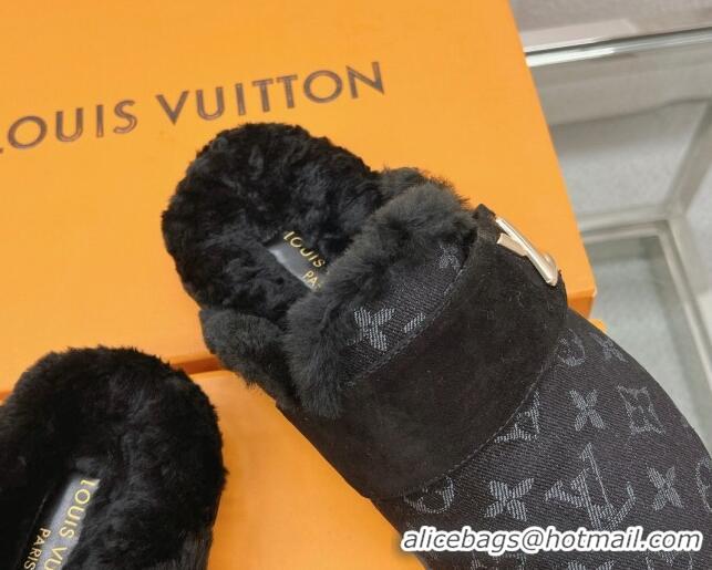 Discount Fashion Louis Vuitton LV Cosy Flat Comfort Clog Mules in Black Monogram Denim 218072