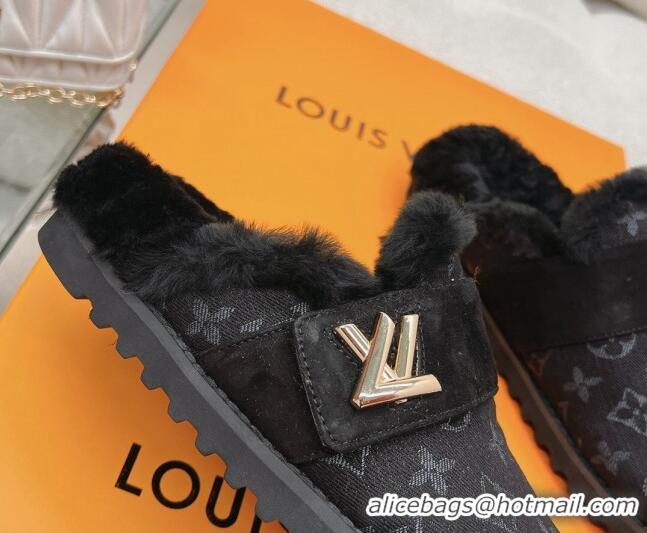 Discount Fashion Louis Vuitton LV Cosy Flat Comfort Clog Mules in Black Monogram Denim 218072