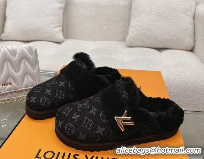 Discount Fashion Louis Vuitton LV Cosy Flat Comfort Clog Mules in Black Monogram Denim 218072