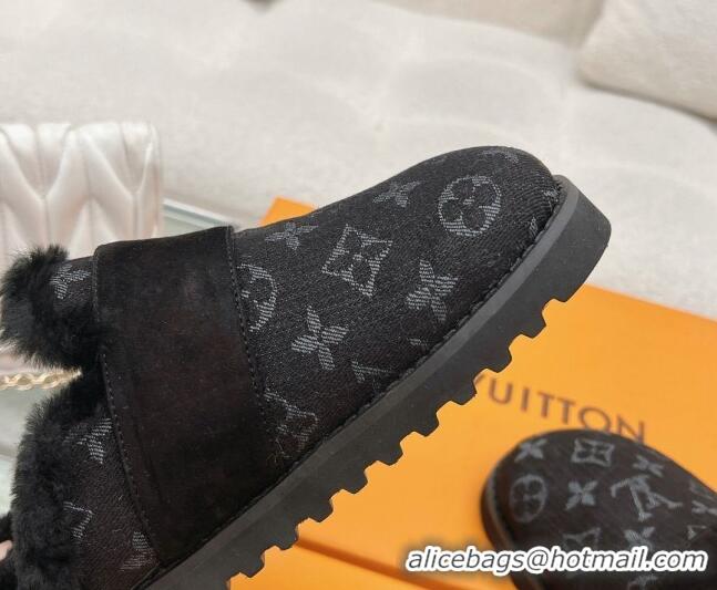 Discount Fashion Louis Vuitton LV Cosy Flat Comfort Clog Mules in Black Monogram Denim 218072