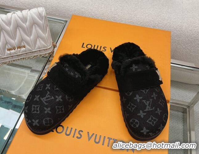 Discount Fashion Louis Vuitton LV Cosy Flat Comfort Clog Mules in Black Monogram Denim 218072