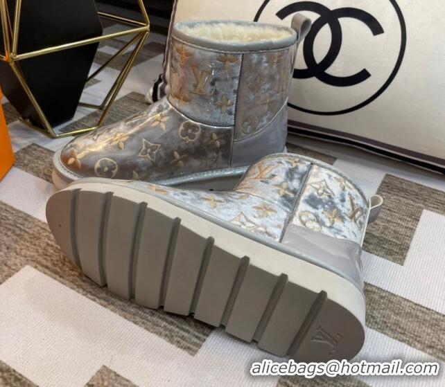 Luxury Discount Louis Vuitton PVC Snow Boots with Monogram Embroidery Grey 218073