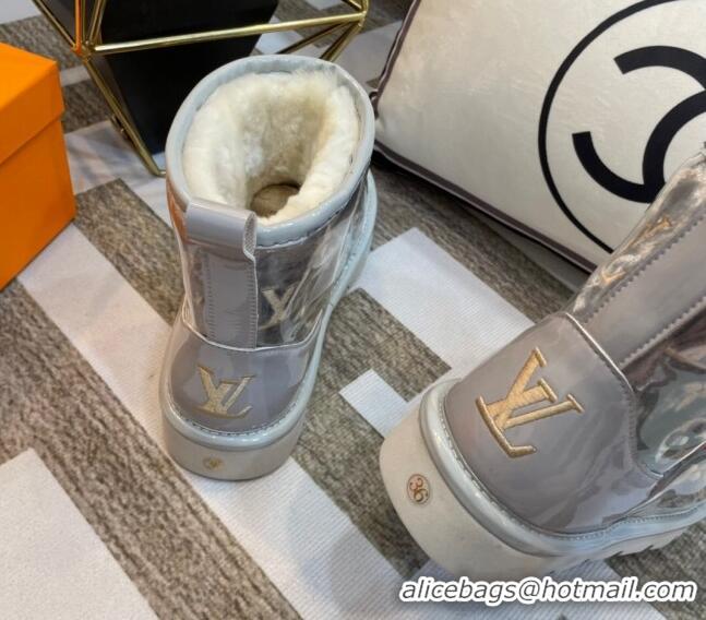 Luxury Discount Louis Vuitton PVC Snow Boots with Monogram Embroidery Grey 218073