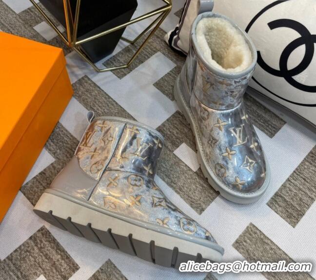 Luxury Discount Louis Vuitton PVC Snow Boots with Monogram Embroidery Grey 218073