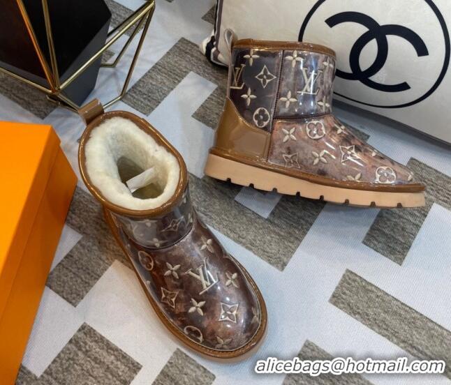 Luxury Louis Vuitton PVC Snow Boots with Monogram Embroidery Brown 218074