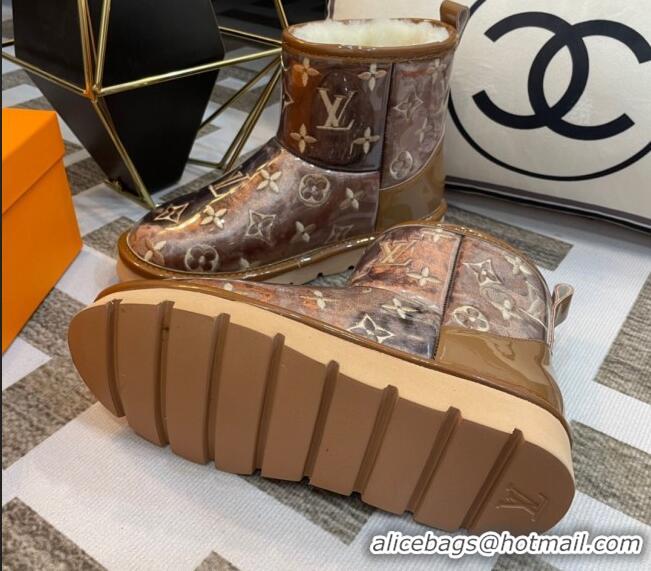 Luxury Louis Vuitton PVC Snow Boots with Monogram Embroidery Brown 218074