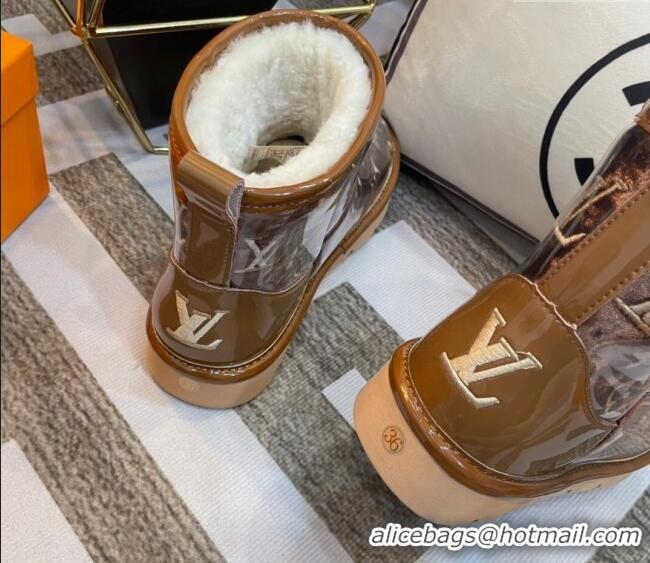 Luxury Louis Vuitton PVC Snow Boots with Monogram Embroidery Brown 218074