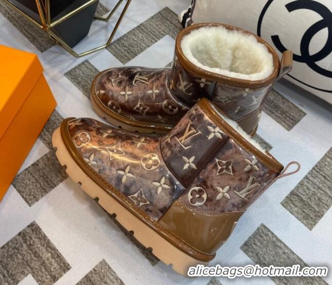 Luxury Louis Vuitton PVC Snow Boots with Monogram Embroidery Brown 218074