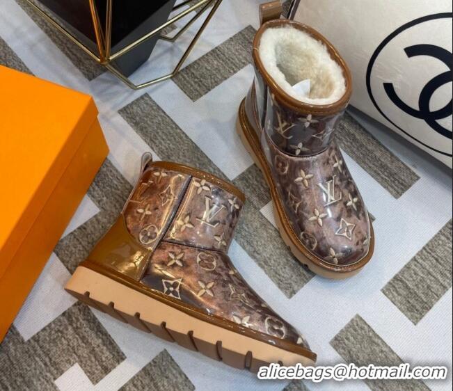 Luxury Louis Vuitton PVC Snow Boots with Monogram Embroidery Brown 218074