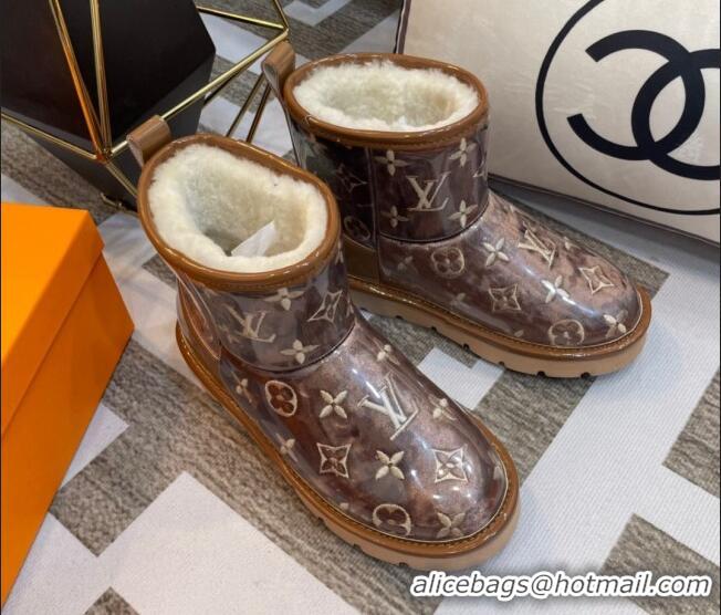 Luxury Louis Vuitton PVC Snow Boots with Monogram Embroidery Brown 218074