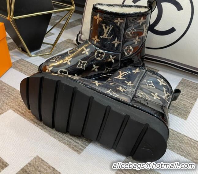 Big Discount Louis Vuitton PVC Snow Boots with Monogram Embroidery Black 218076