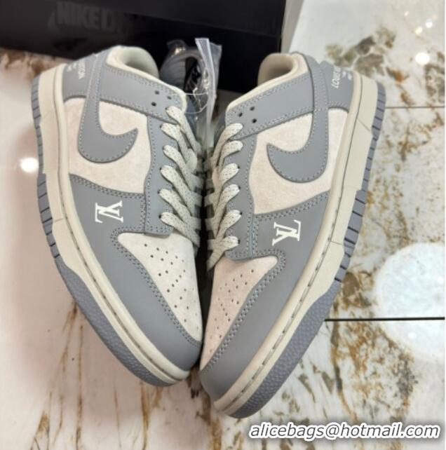 Pretty Style Nike SB Dunk Low Retro x Louis Vuitton LV Sneakers in Suede and Leather White/Light Grey 105037