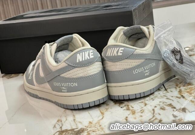 Pretty Style Nike SB Dunk Low Retro x Louis Vuitton LV Sneakers in Suede and Leather White/Light Grey 105037