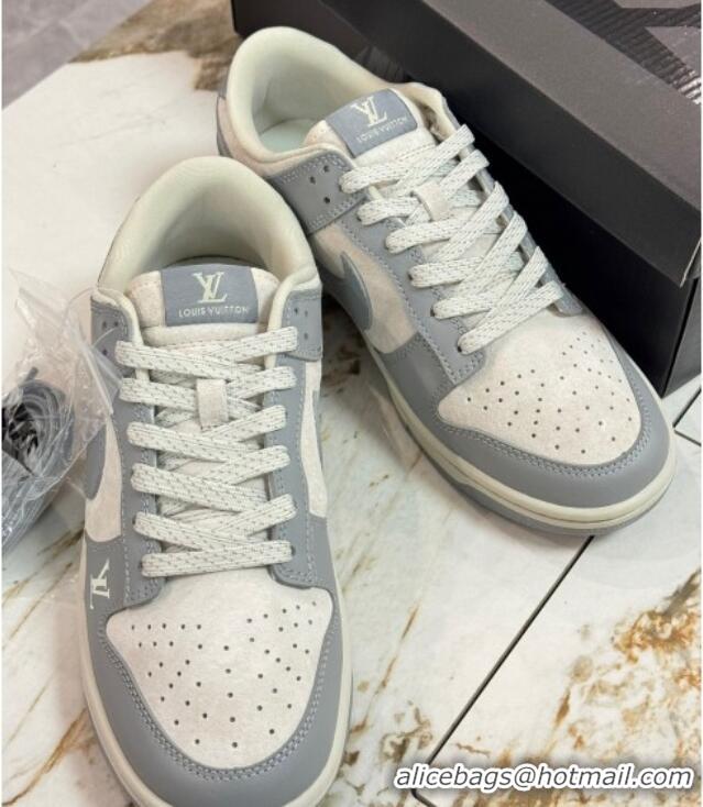 Pretty Style Nike SB Dunk Low Retro x Louis Vuitton LV Sneakers in Suede and Leather White/Light Grey 105037