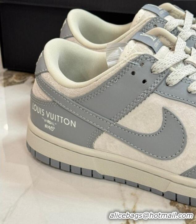 Pretty Style Nike SB Dunk Low Retro x Louis Vuitton LV Sneakers in Suede and Leather White/Light Grey 105037