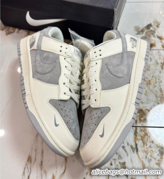 Best Grade Nike SB Dunk Low Retro x Louis Vuitton LV Sneakers in Suede and Leather White/Dark Grey 105039