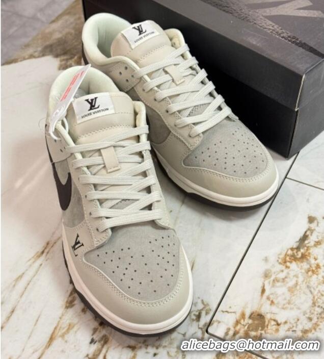 Most Popular Nike SB Dunk Low Retro x Louis Vuitton LV Sneakers in Suede and Leather Grey 105042