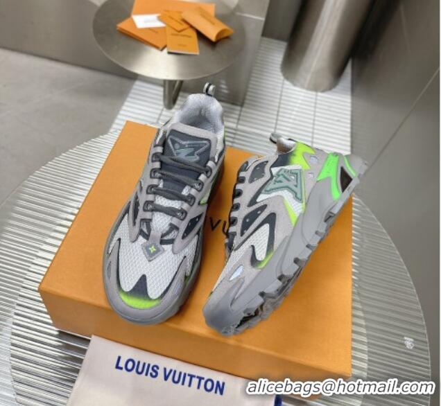 Classic Hot Louis Vuitton Men's LV Runner Tatic Sneakers in Mesh and Leather Grey/Green 105117