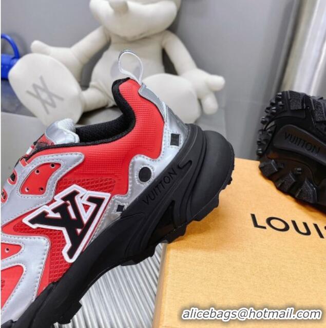 Luxury Louis Vuitton Men's LV Runner Tatic Sneakers in Mesh and Leather Red/Silver 0105119