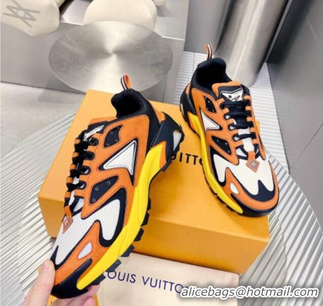 Unique Style Louis Vuitton Men's LV Runner Tatic Sneakers in Mesh and Leather Orange 105121