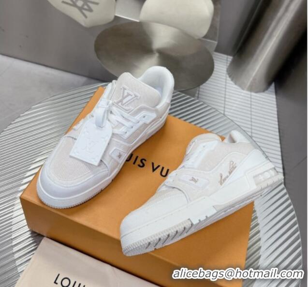 Pretty Style Louis Vuitton LV Trainer Sneakers in Monogram Denim White 0105127