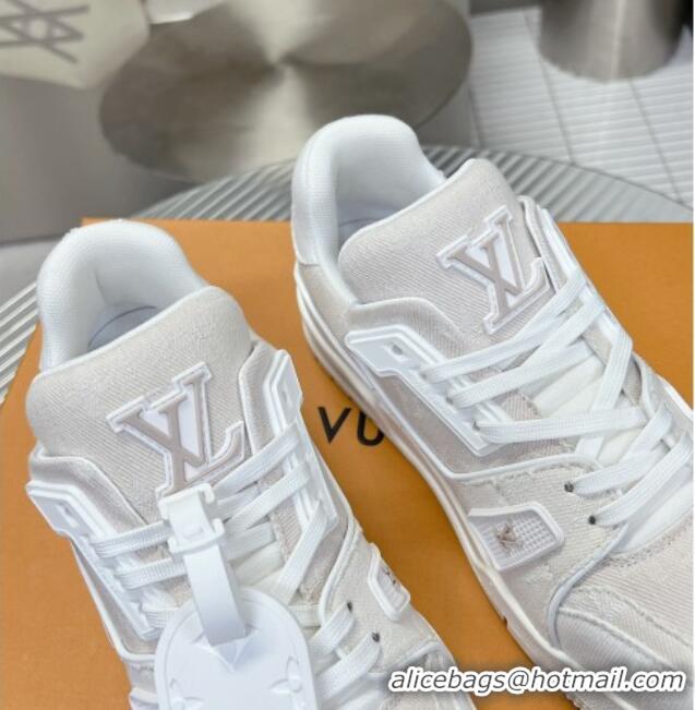 Pretty Style Louis Vuitton LV Trainer Sneakers in Monogram Denim White 0105127