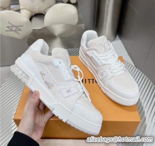 Pretty Style Louis Vuitton LV Trainer Sneakers in Monogram Denim White 0105127