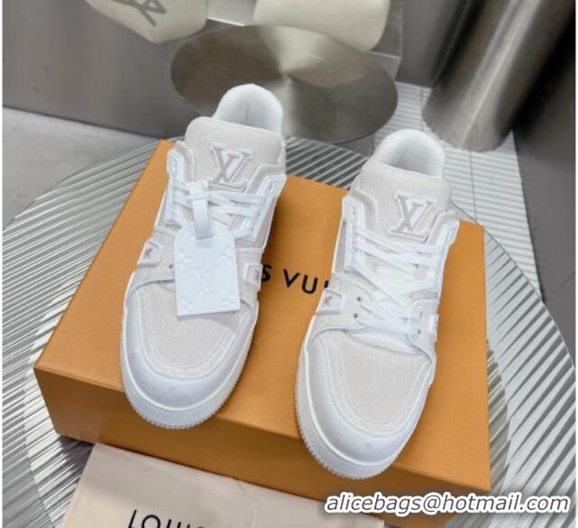 Pretty Style Louis Vuitton LV Trainer Sneakers in Monogram Denim White 0105127