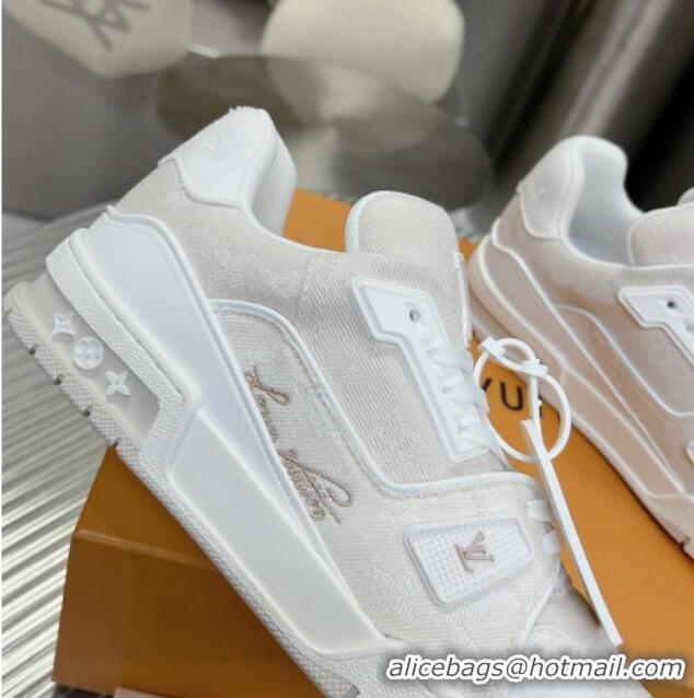 Pretty Style Louis Vuitton LV Trainer Sneakers in Monogram Denim White 0105127