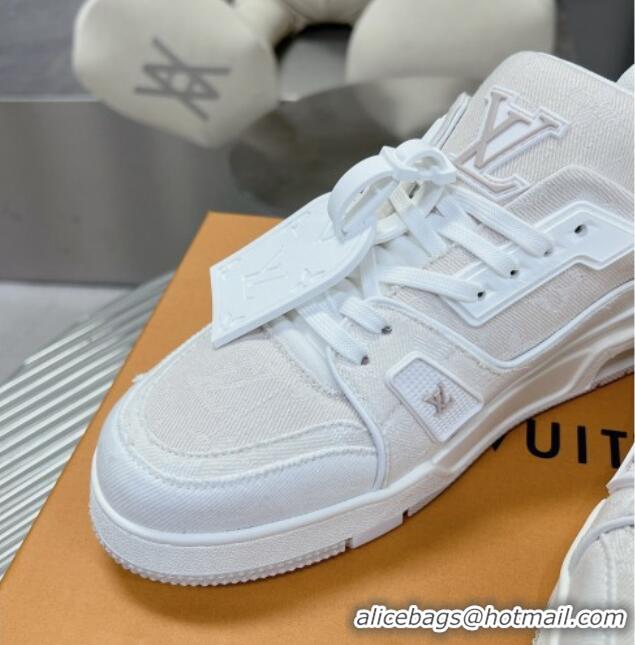 Pretty Style Louis Vuitton LV Trainer Sneakers in Monogram Denim White 0105127