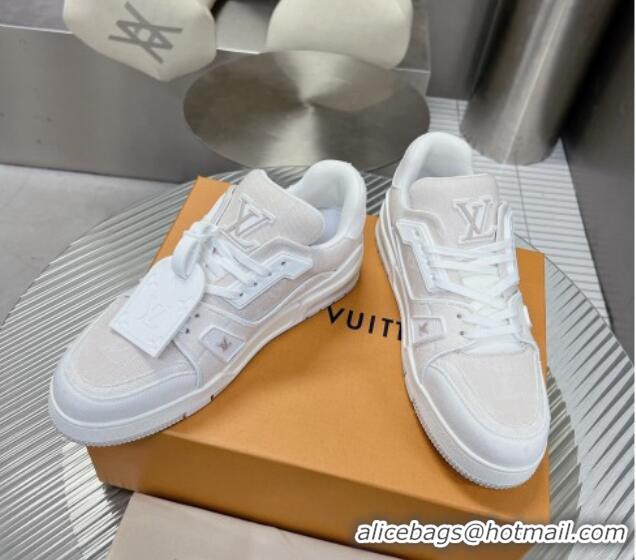 Pretty Style Louis Vuitton LV Trainer Sneakers in Monogram Denim White 0105127