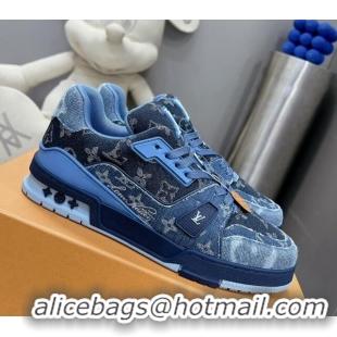 Grade Quality Louis Vuitton LV Trainer Sneakers in Monogram Denim Blue 0105128