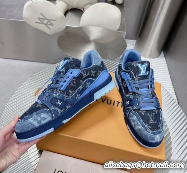 Grade Quality Louis Vuitton LV Trainer Sneakers in Monogram Denim Blue 0105128