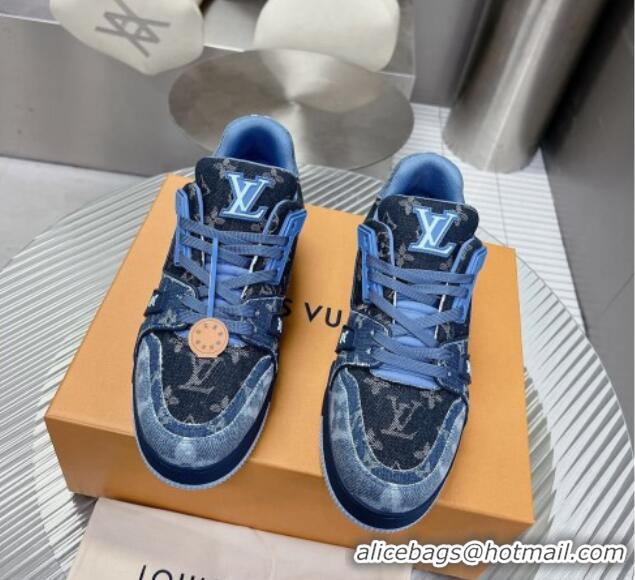 Grade Quality Louis Vuitton LV Trainer Sneakers in Monogram Denim Blue 0105128