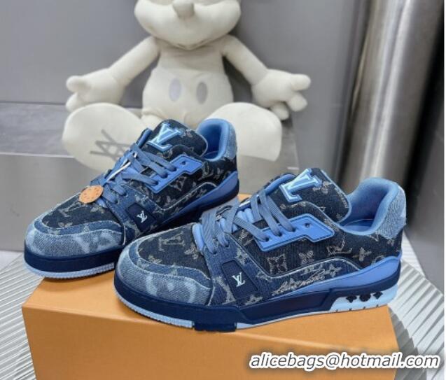 Grade Quality Louis Vuitton LV Trainer Sneakers in Monogram Denim Blue 0105128