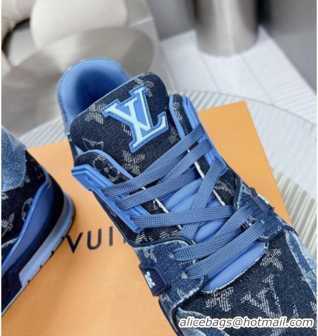 Grade Quality Louis Vuitton LV Trainer Sneakers in Monogram Denim Blue 0105128