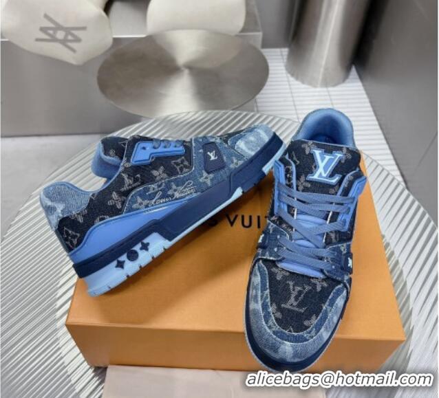 Grade Quality Louis Vuitton LV Trainer Sneakers in Monogram Denim Blue 0105128