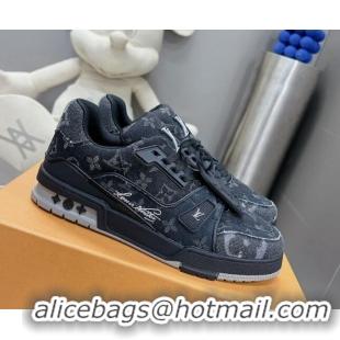 Best Grade Louis Vuitton LV Trainer Sneakers in Monogram Denim Black 105129