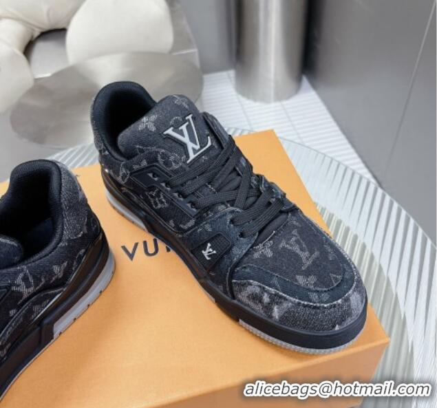 Best Grade Louis Vuitton LV Trainer Sneakers in Monogram Denim Black 105129