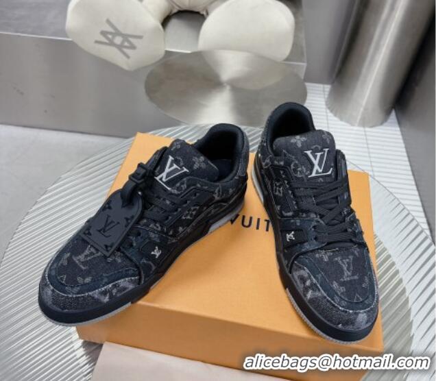 Best Grade Louis Vuitton LV Trainer Sneakers in Monogram Denim Black 105129